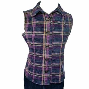 CHRISTOPHER AND BANKS PLAID CHENILLE VEST SIZE S